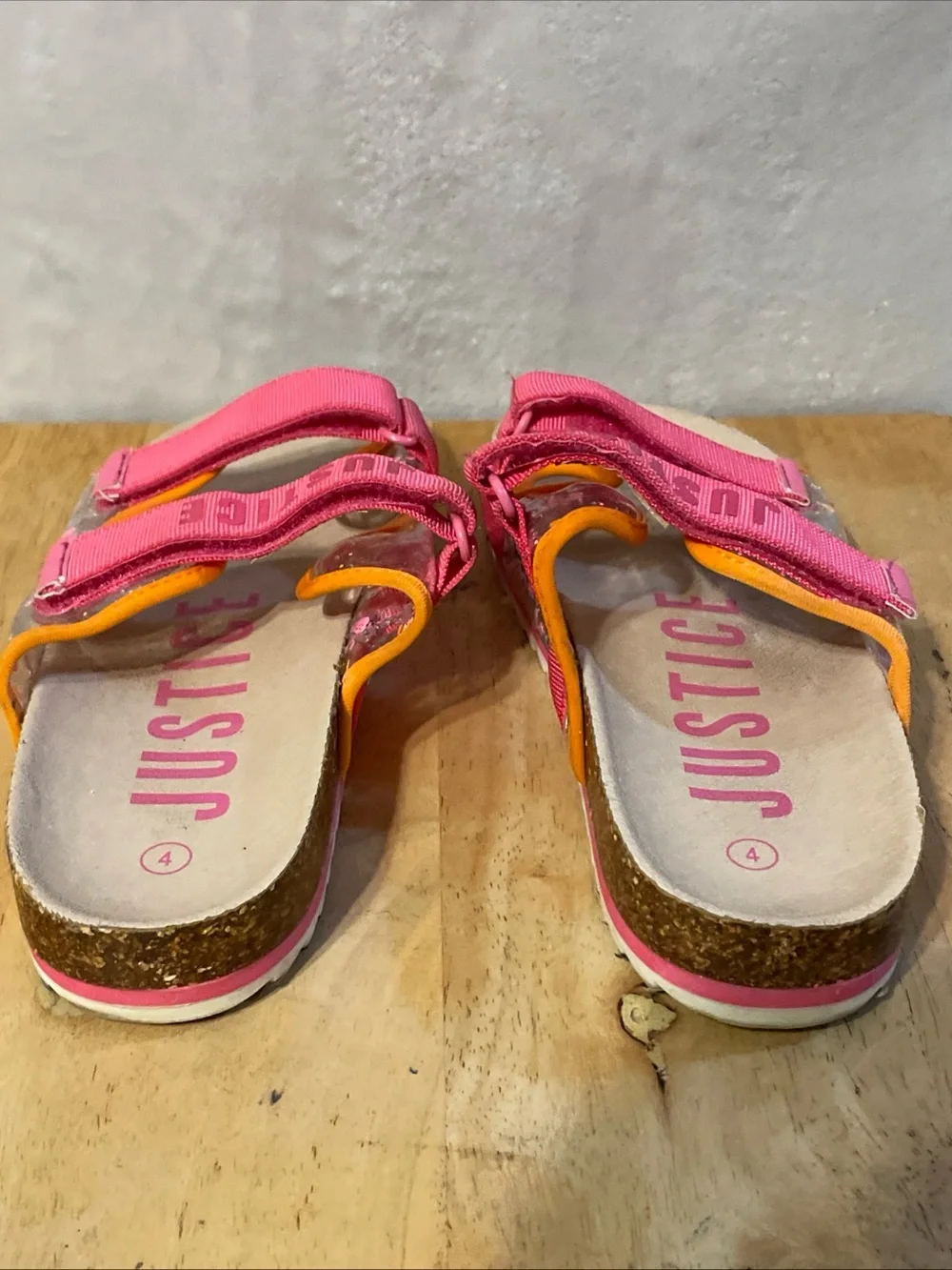 Justice Pink Sequin Strap Sandals with Orange Trim